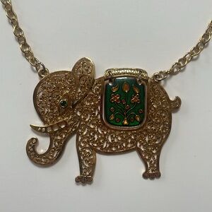 VTG Filigree Gold Tone Necklace Large Elephant